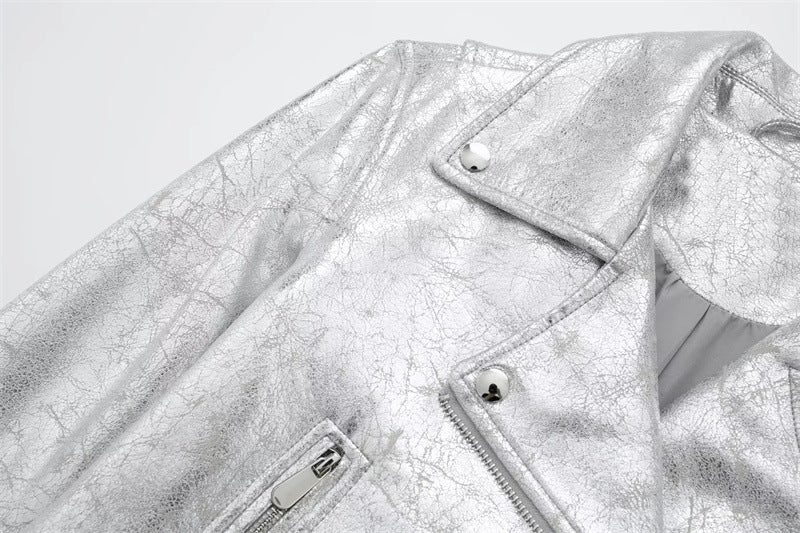 Metal Motorcycle Jacket Autumn Zipper Coat