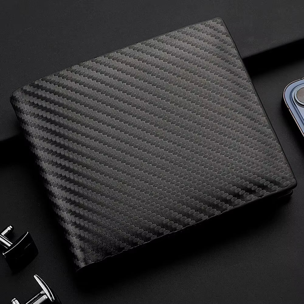 New Shot Carbon Fiber Short Wallet Men'S Card Bag Integrated Zipper Change Coin Purse Bag Holder Credit Card Holders