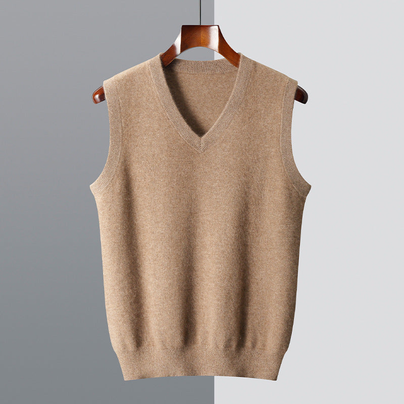 Afslappet ærmeløs V-hals sweater til midaldrende