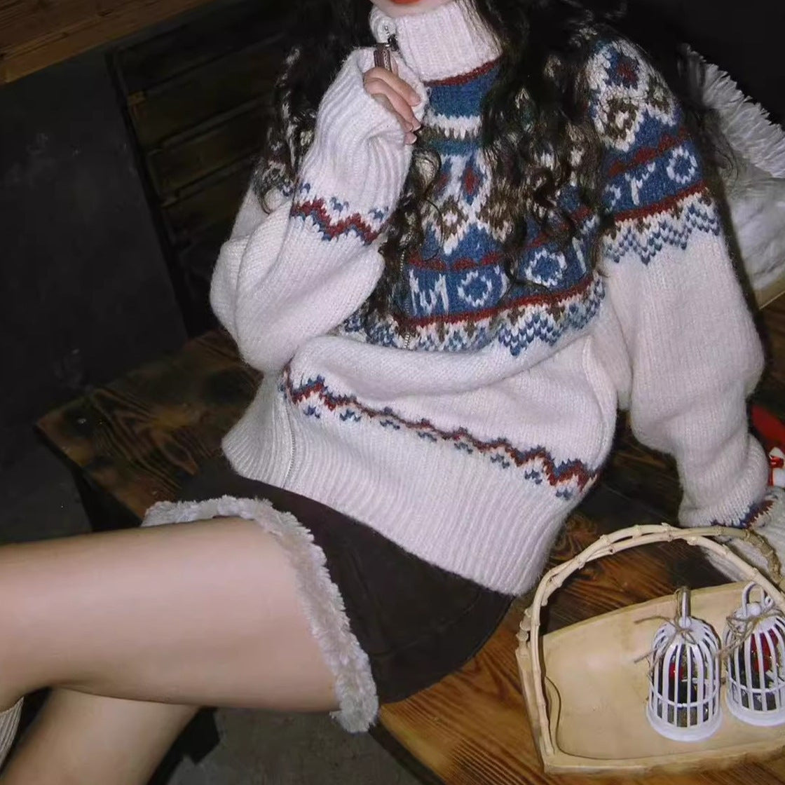 Women's Thick Retro College Style Knitted Sweater