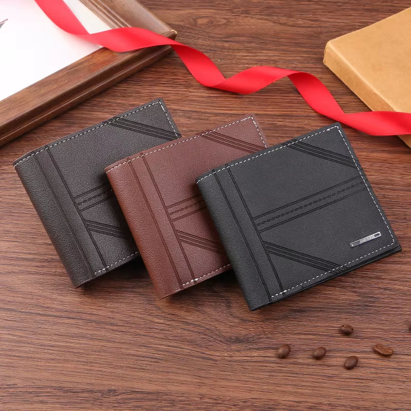 Men'S Wallet Mens Short Wallet Youth Fashion Horizontal Soft Leather Business Wallet Credit ID Card Holder Wallet Billfold Purse