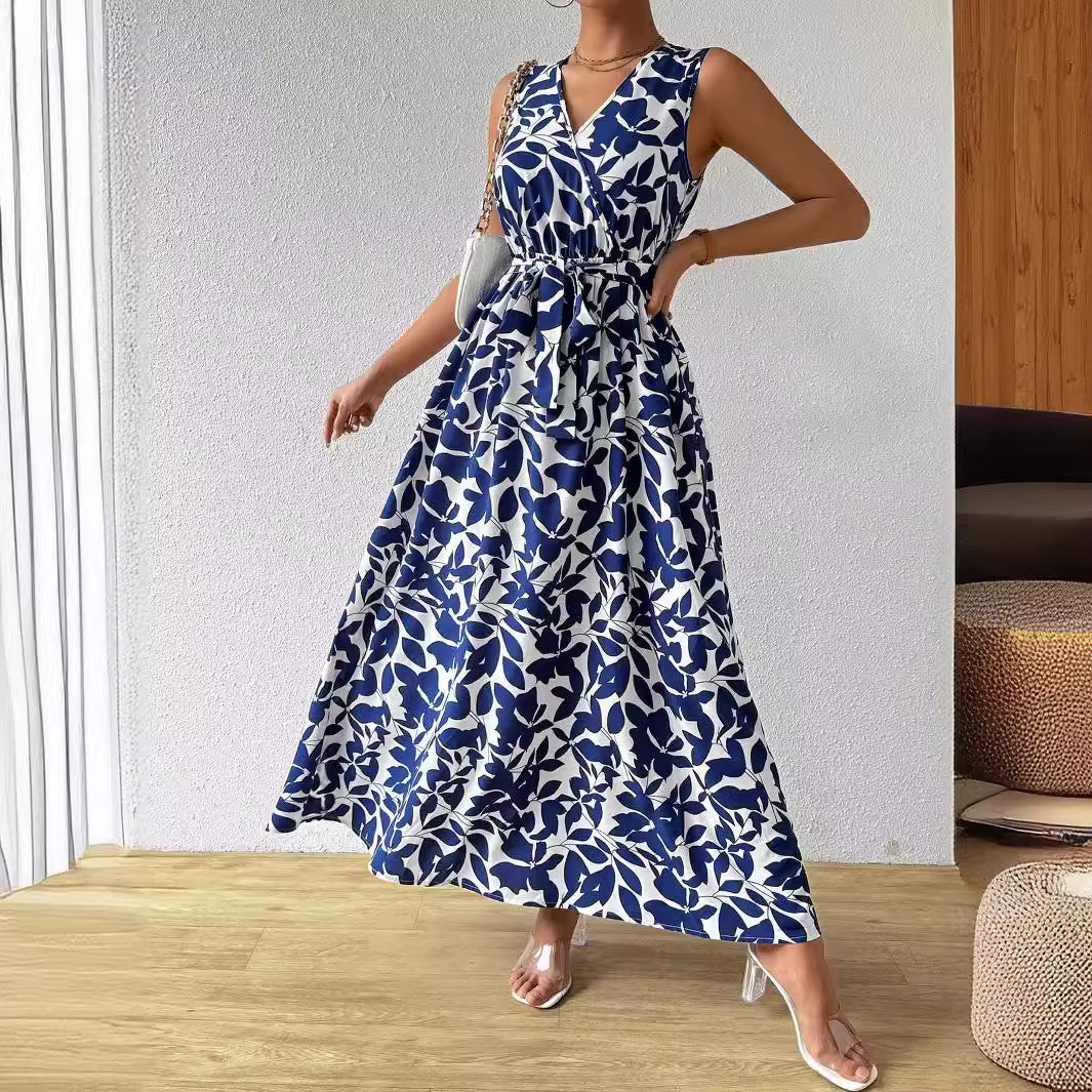 Women's Printed Blue Pattern Extra Long Dress