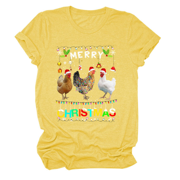 Europe And The United States Christmas Printed Casual Ladies Short-sleeved T-shirt