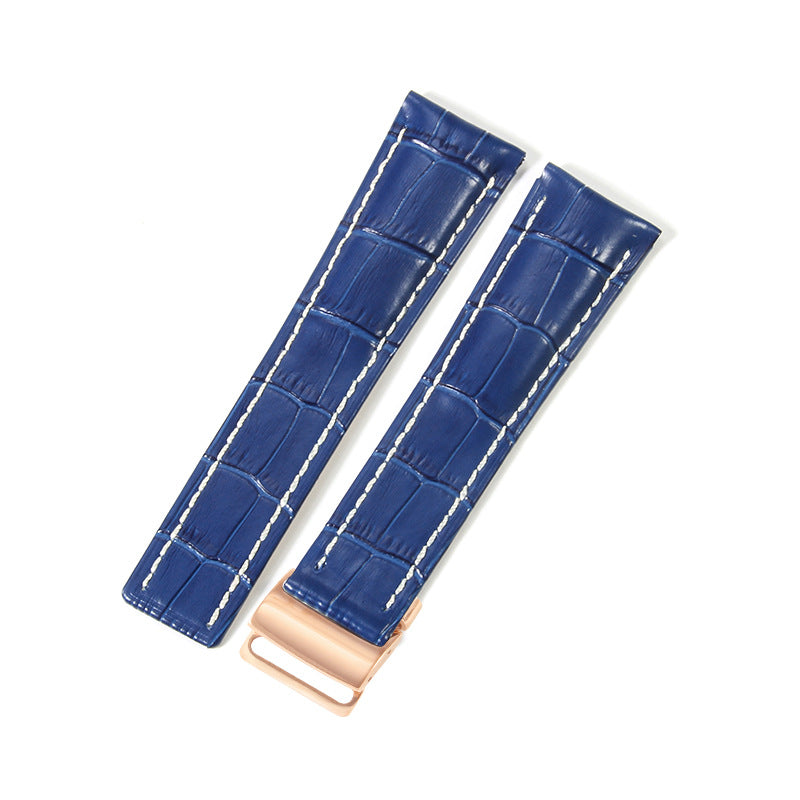 Black Brown Blue Bamboo Grain Cowhide Watch Strap 22mm 24mm