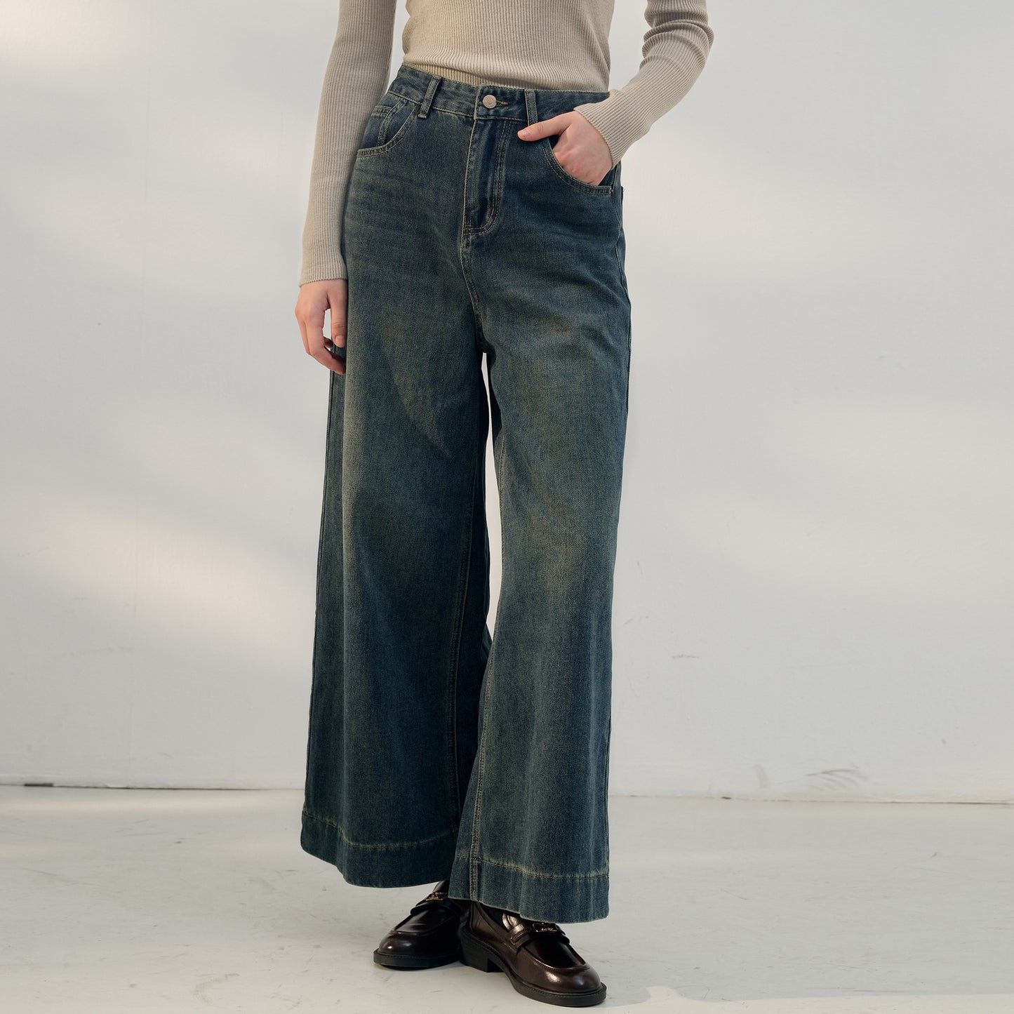 Retro Highwaist Jeans til Kvinder med Lommer