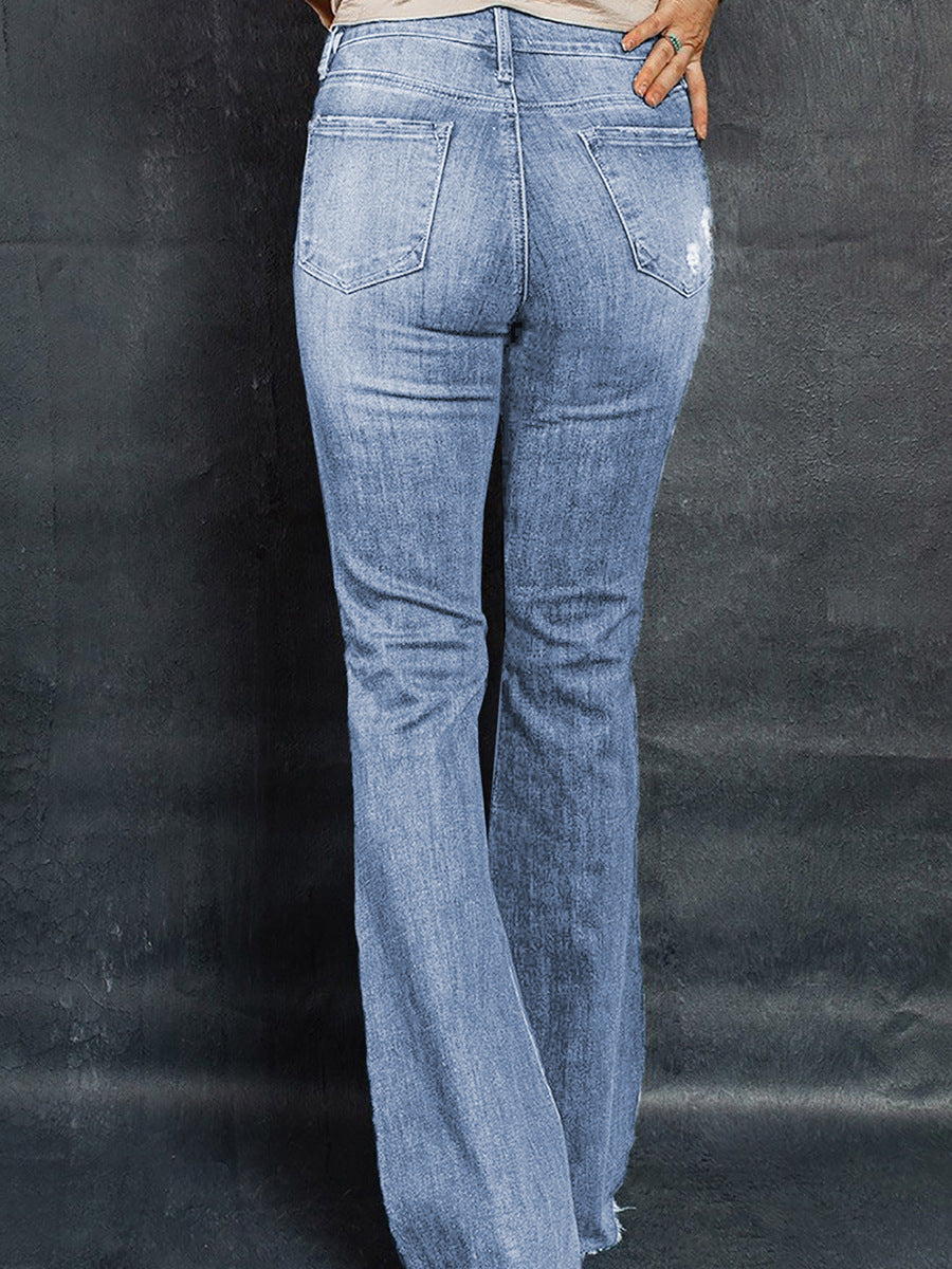 Dame Højtaljede Slim Jeans Vaskede Og Frayed Vide Ben Bukser