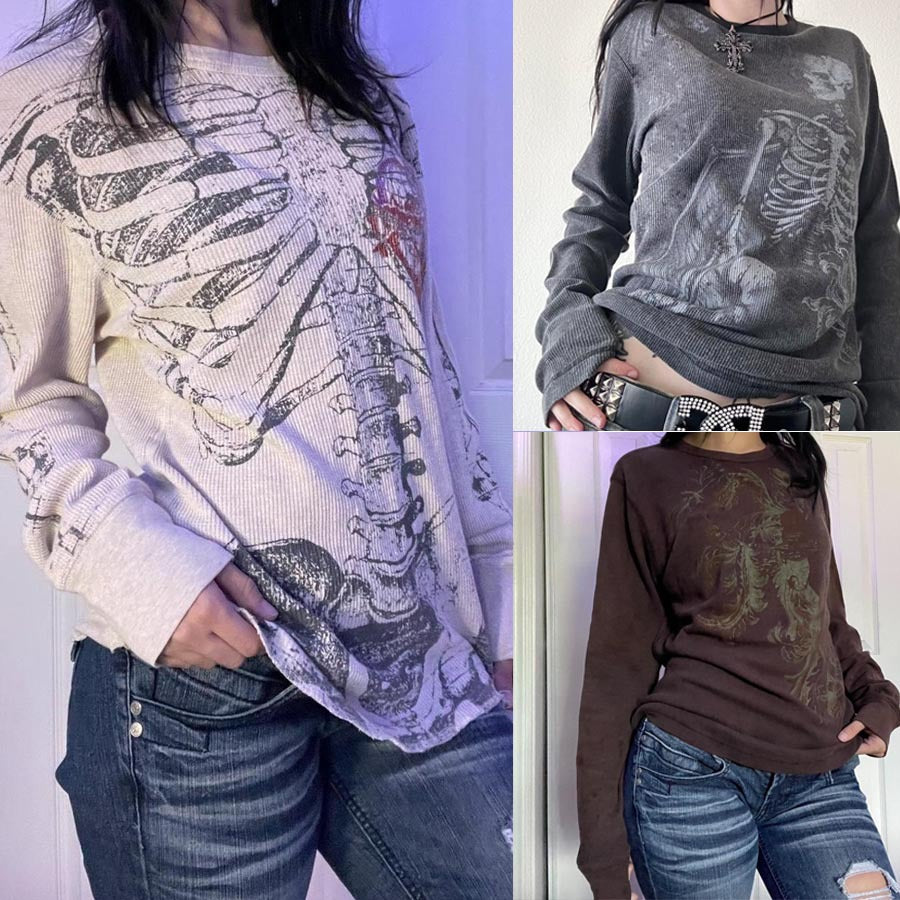 Ribbed Fabric Printed Design Crew-neck T-shirt Casual Style