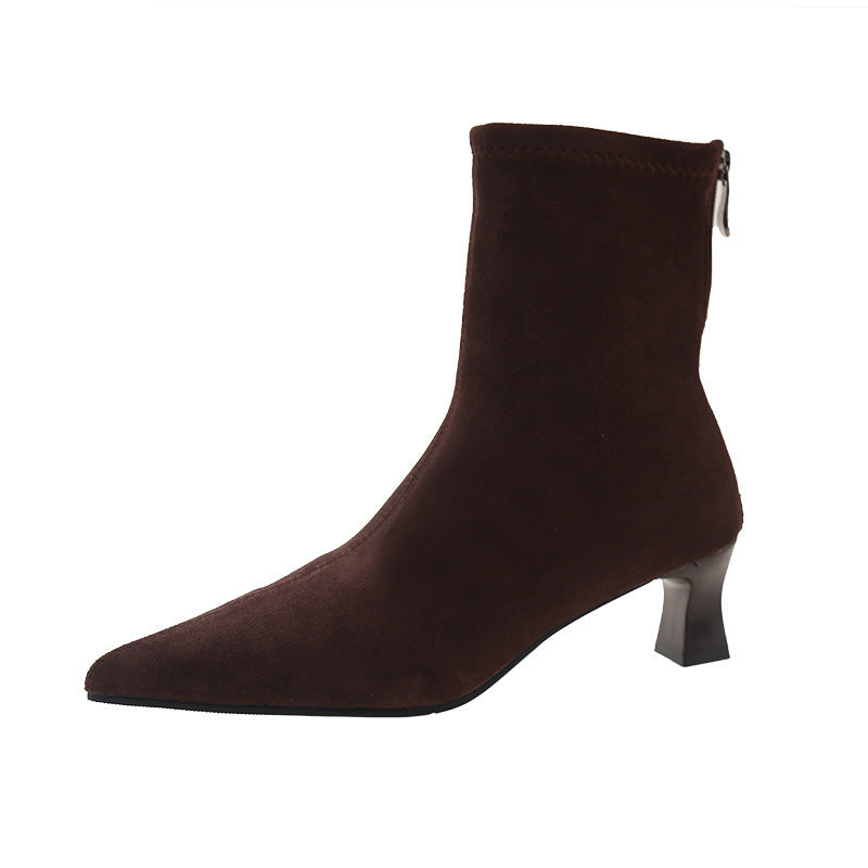 Slim High-heel Leopard Print Pointed Toe Stylish Short Boots For Women