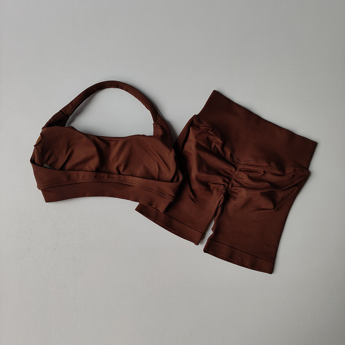 Silk Halter Bra And Peach-butt Shorts Yoga Set