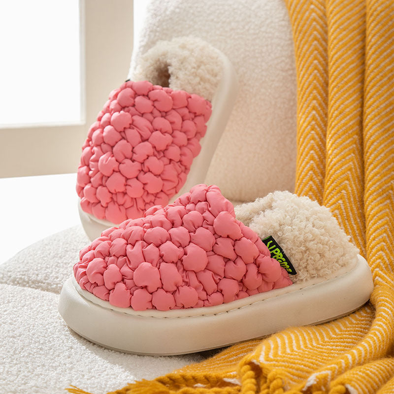 Autumn And Winter New Candy Color Puff Face Static Elegant Couple Home Can Be Worn Outside Warm Cotton Slippers