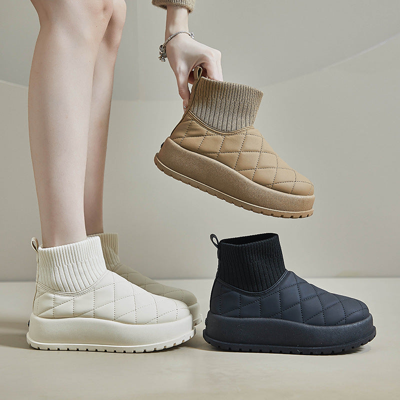 Fleece-lined High-top Snow Boots Female Student Ins Tide Korean Warm Casual Cotton-padded Shoes