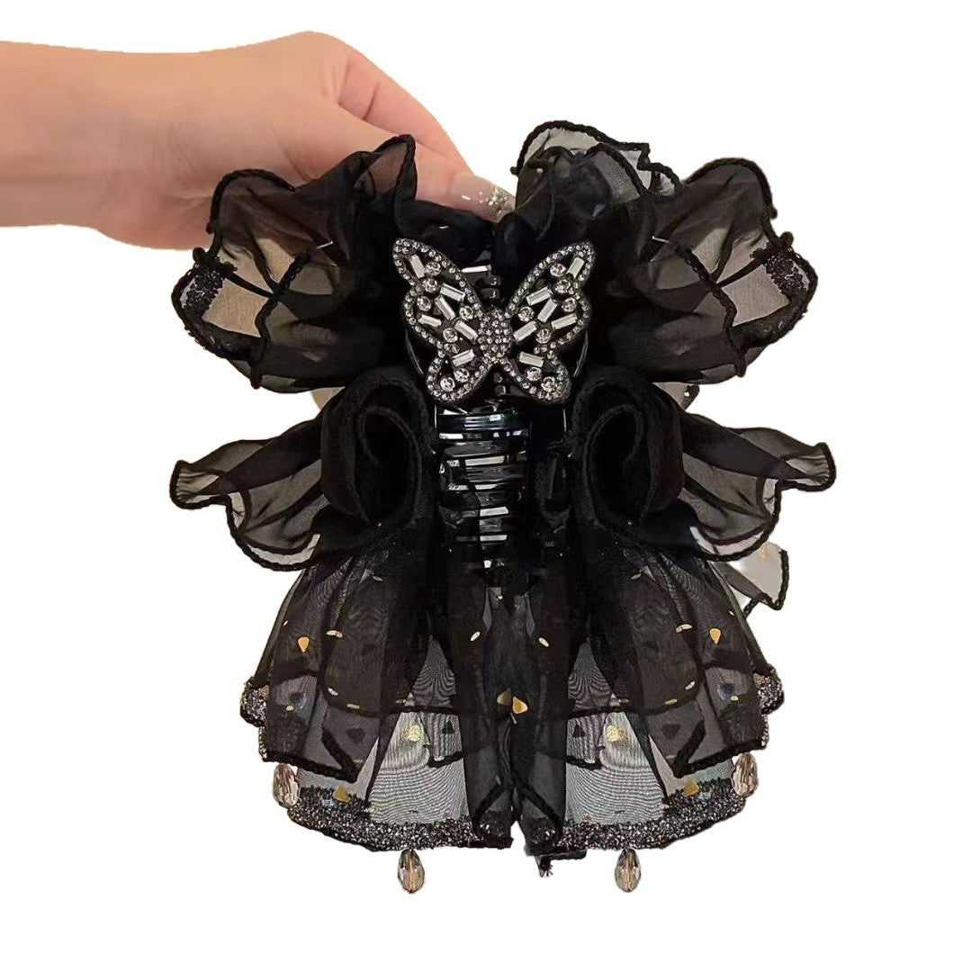 French-style High-end Fluffy Skirt Bow Hair Clip