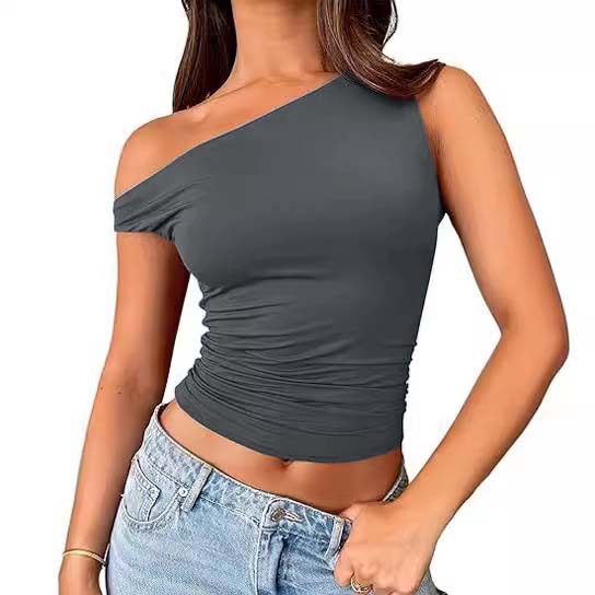 Womens Solid-color Off-shoulder Tank Top