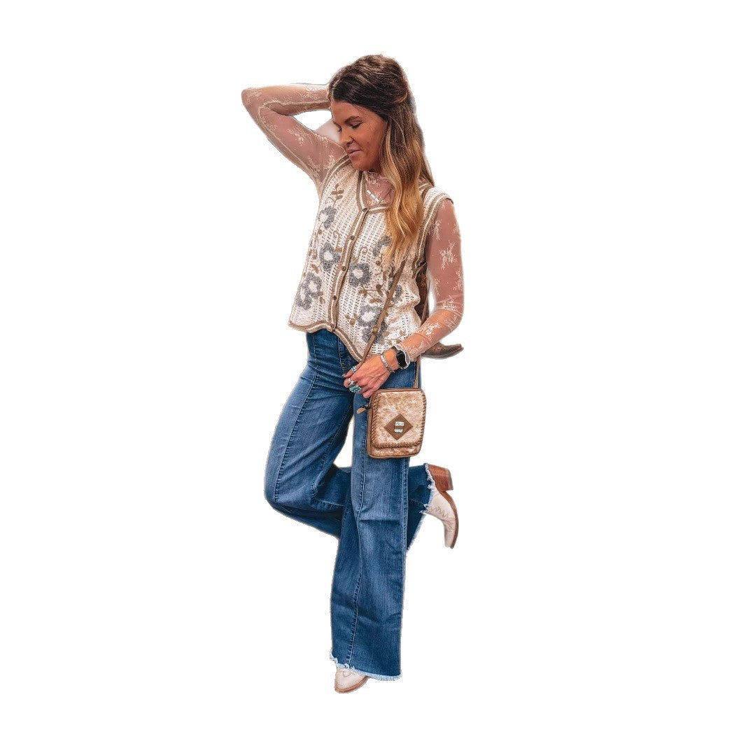 New Women's Hollowed-out Sleeveless Embroidered Cropped Vest Top