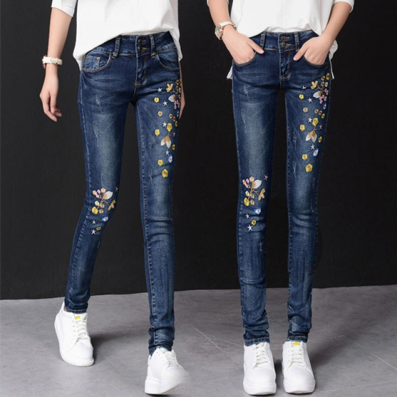 Embroidered High-rise Stretch Jeans