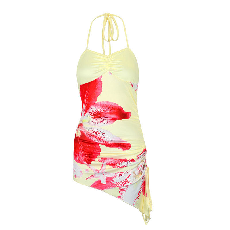 Fashionable Printed Sexy Halterneck High-Waist Bodycon Tube Top Mini Dress