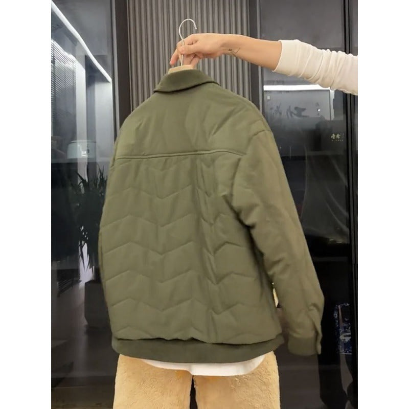 Men's Winter Lapel Color Matching Casual Cotton-padded Coat