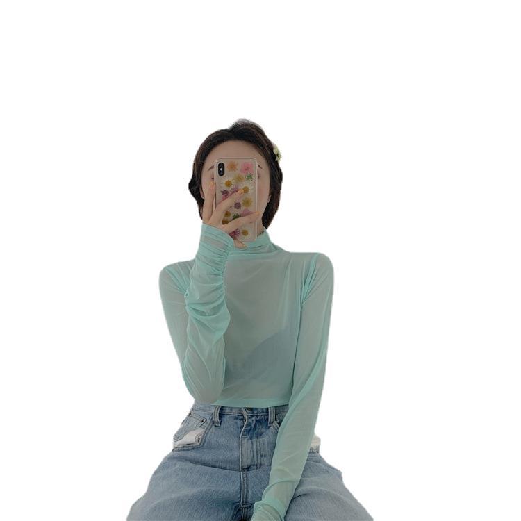 Mesh Bottoming Shirt Candy Color Cascading Collar Long Sleeve T-shirt