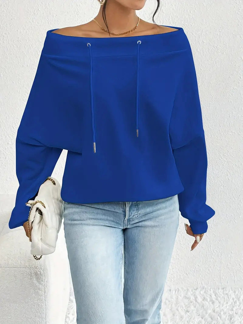 Women's Loose Casual Drawstring Off-the-shoulder Off-shoulder Top