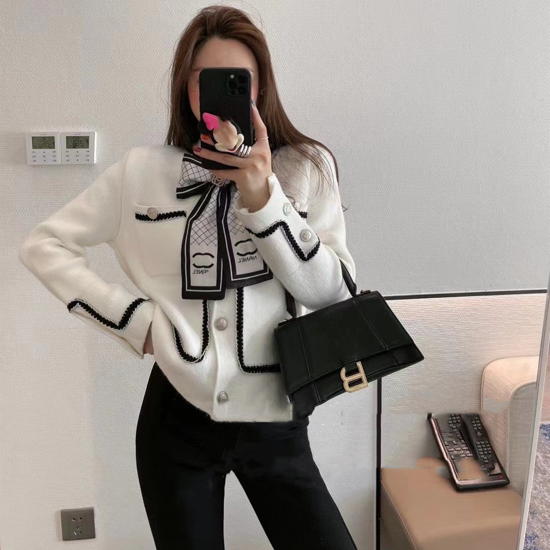 Mink Sweet Little Fragrance Jacket Women's Sweater Contrast Color Short Cardigan Sweater Ladies