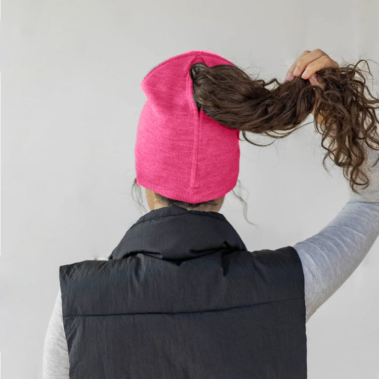 Open-ended Ponytail Knitted Sports Wool Pullover Women's Magnetic Snap Caplightweight And Convenient