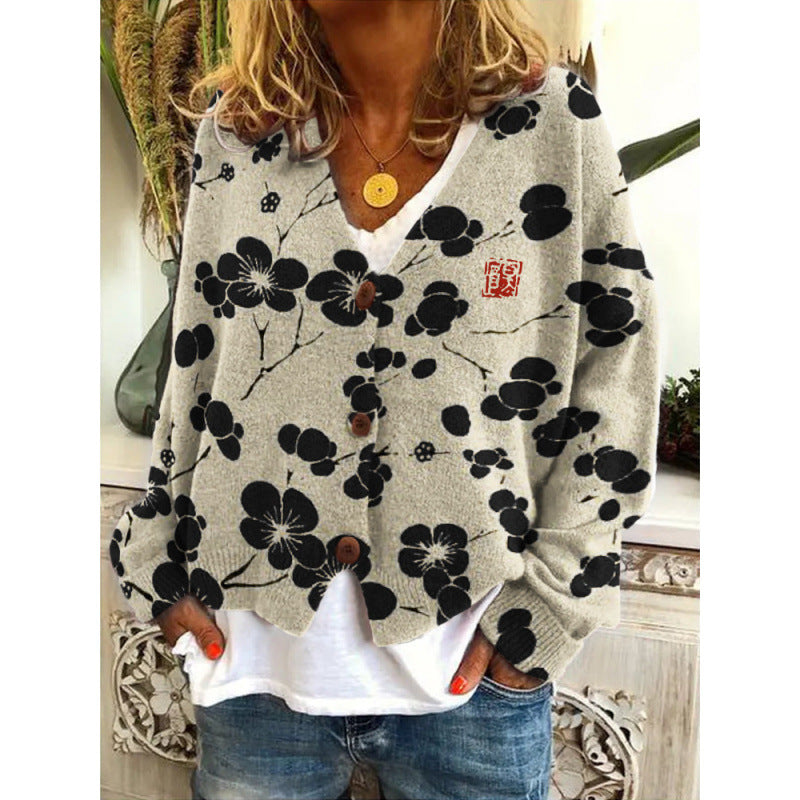 Women's Abstract Printing Casual Coat Cardigan