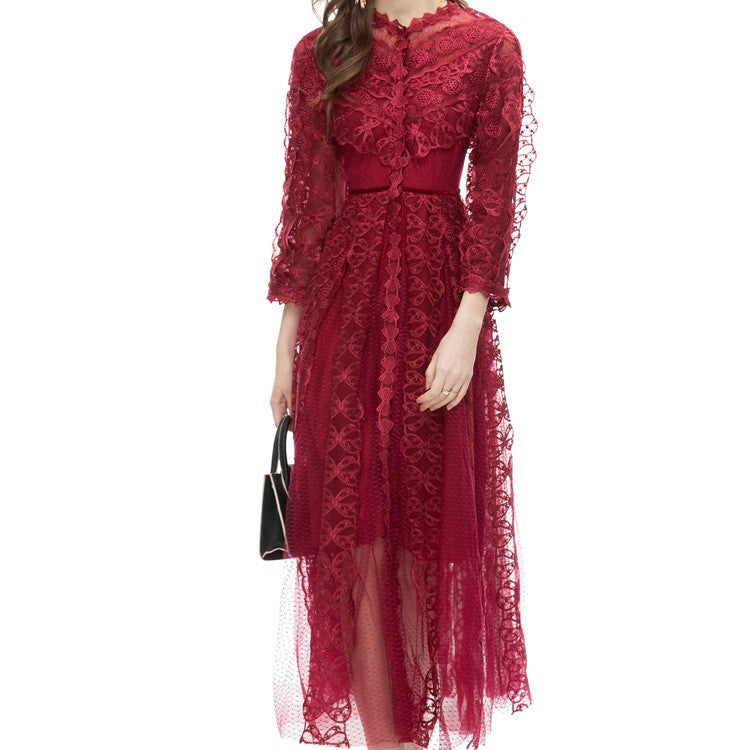 Women's Elegant Mesh Embroidered Perspective Long Skirt