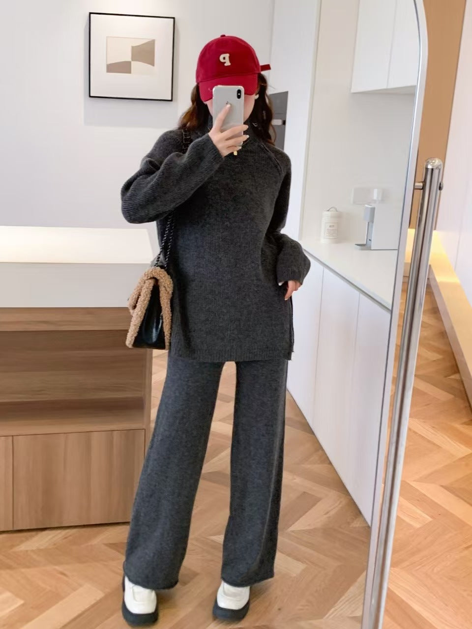 Women's Loose All-matching Pullover Knitted Wide-leg Pants Two-piece Suit