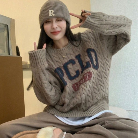 Idle Style Milk Huhu Soft Glutinous Wind Cable-knit Sweater