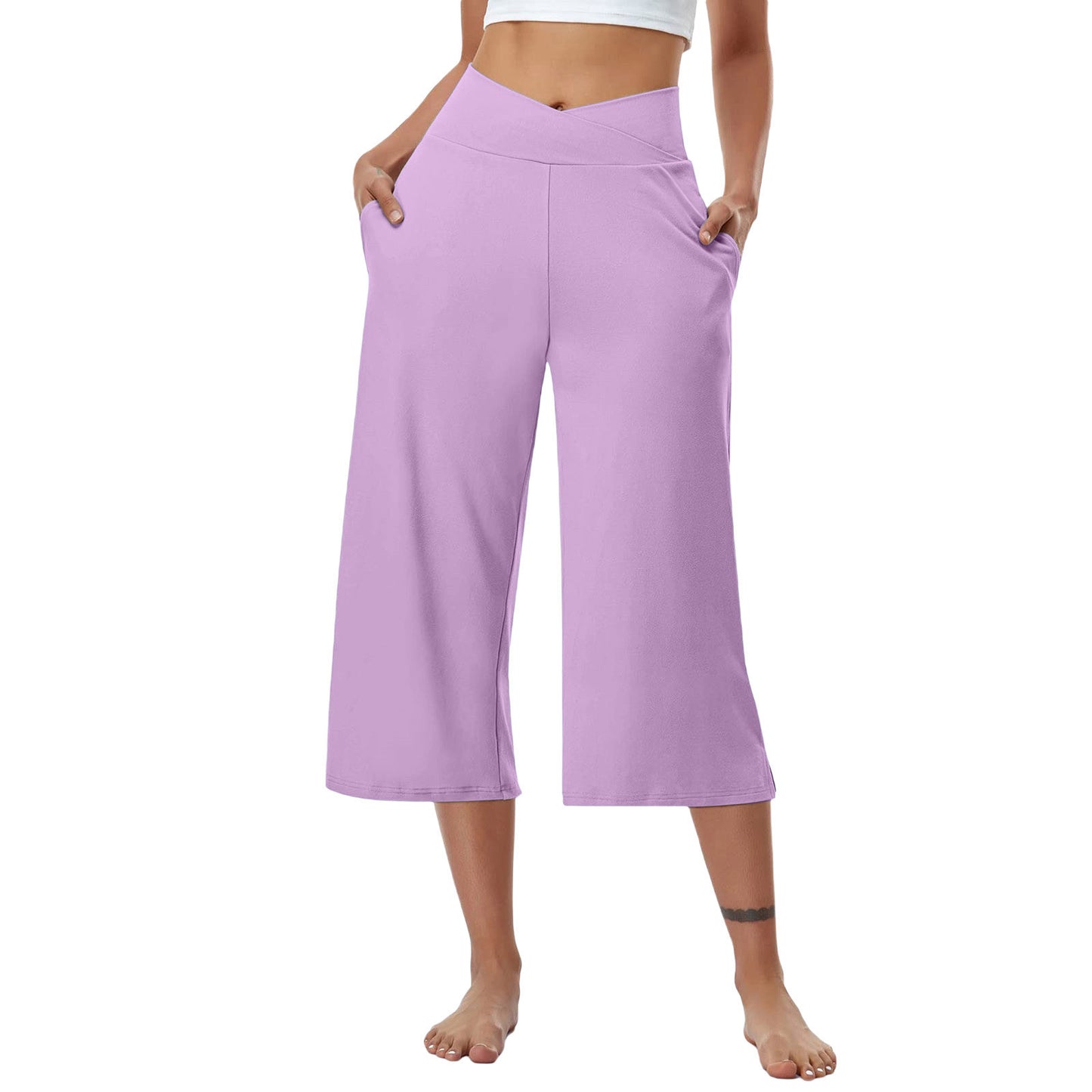 High-Waist Butt-Lifting V-Shaped Waist Wide-Leg Fitness Running Cropped Pants