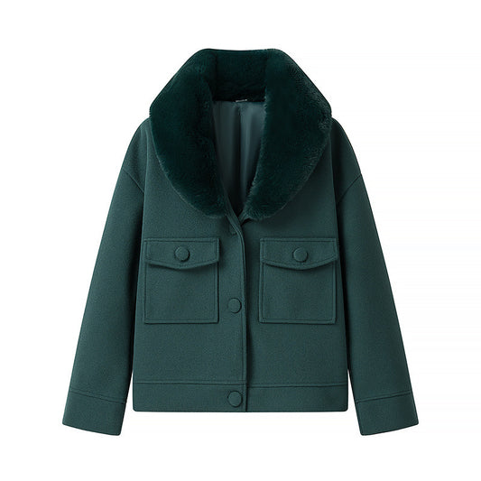 Fashion Casual All-match Loose Detachable Lapel Long-sleeved Woolen Coat