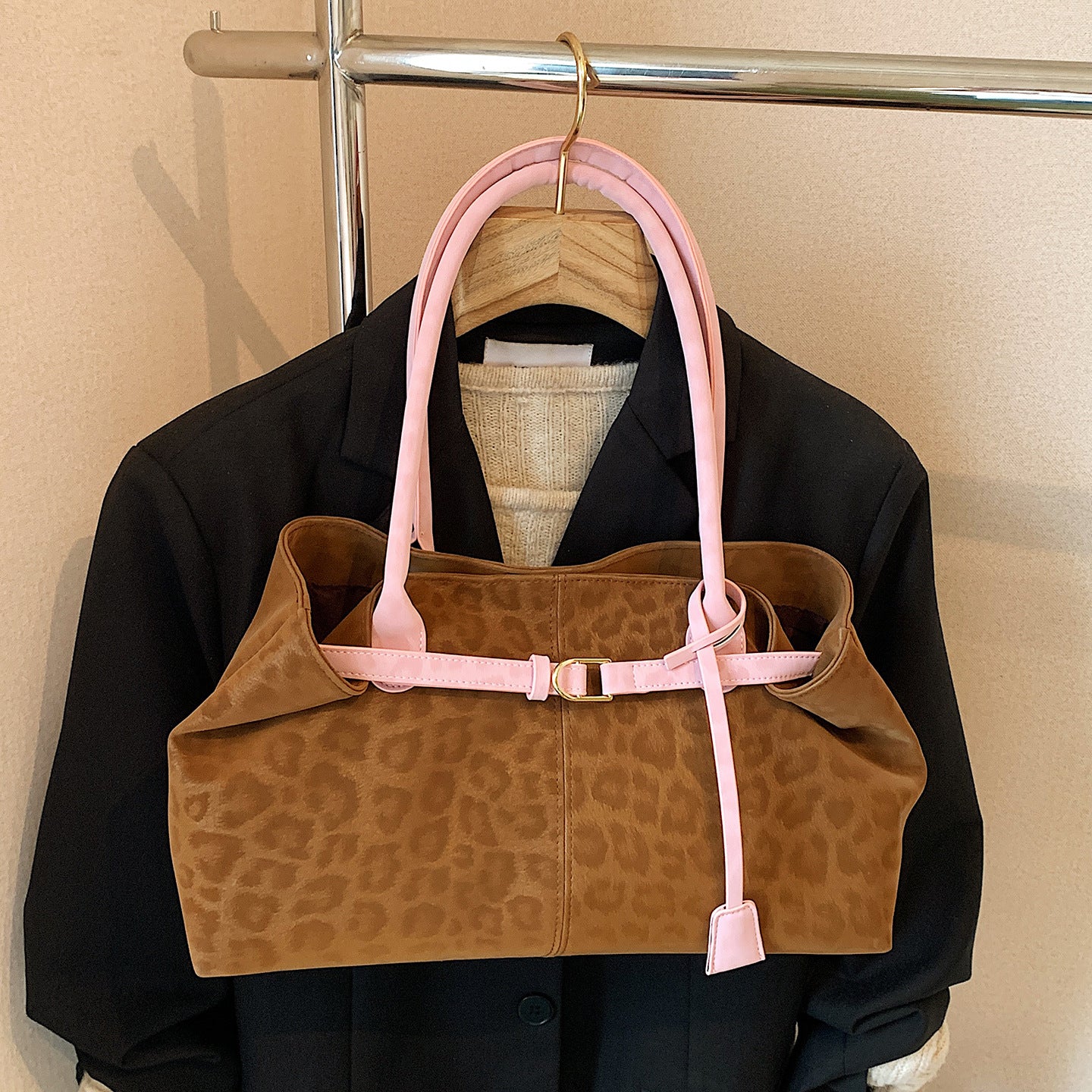 Leopard-print Shoulder Bag Fashionable Versatile And Minimalist