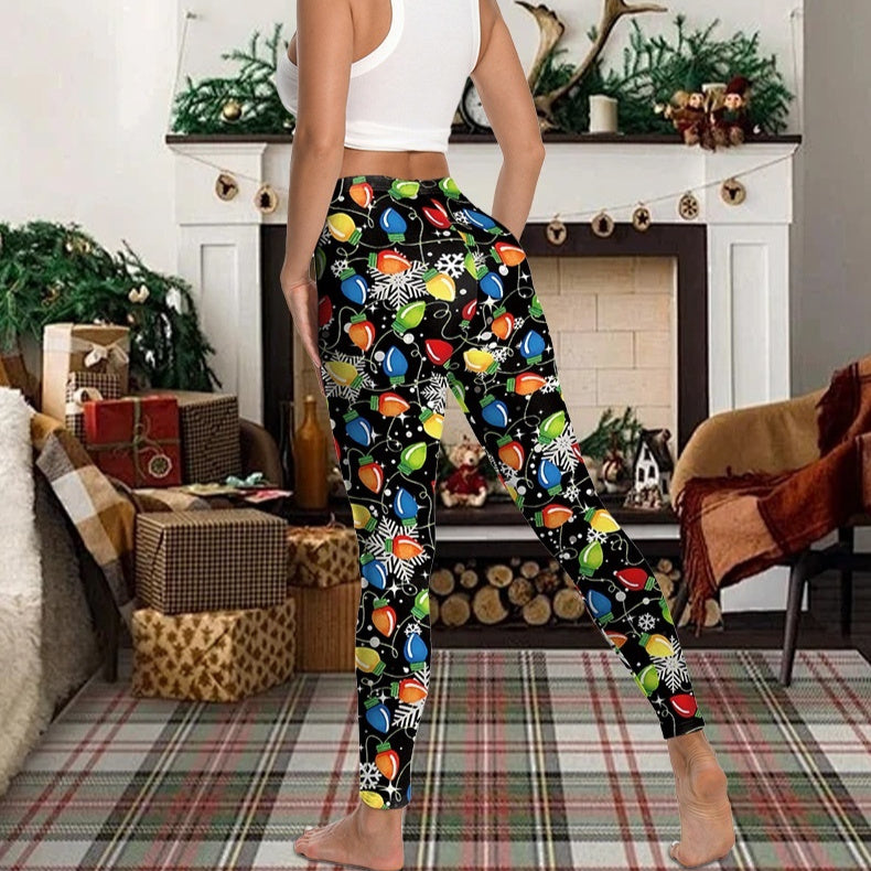 Juleprintede sports-yoga-elastik-leggings til kvinder