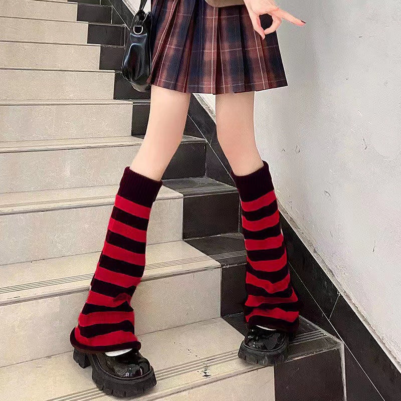 Black And Grey Striped Pile Socks