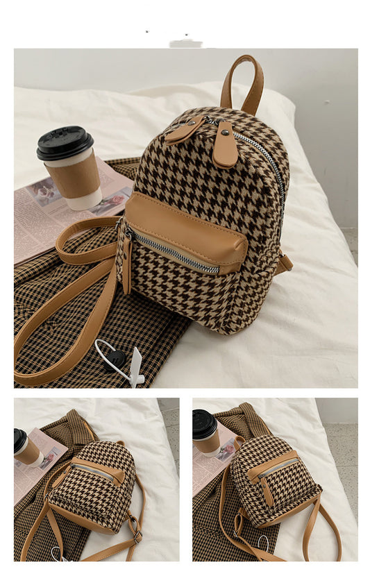 e Vintage Trendy Plaid Print Pu Leather Mini Backpacks