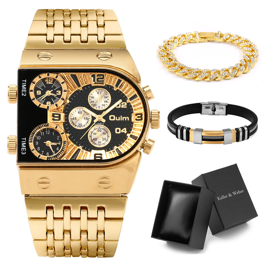 Set Multi-time Zone Large Dial Luminous Men's Watch Steel Belt Leisure