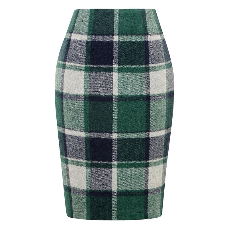 Pencil Plaid High-waist Tight Hip-hugging Midi Skirt