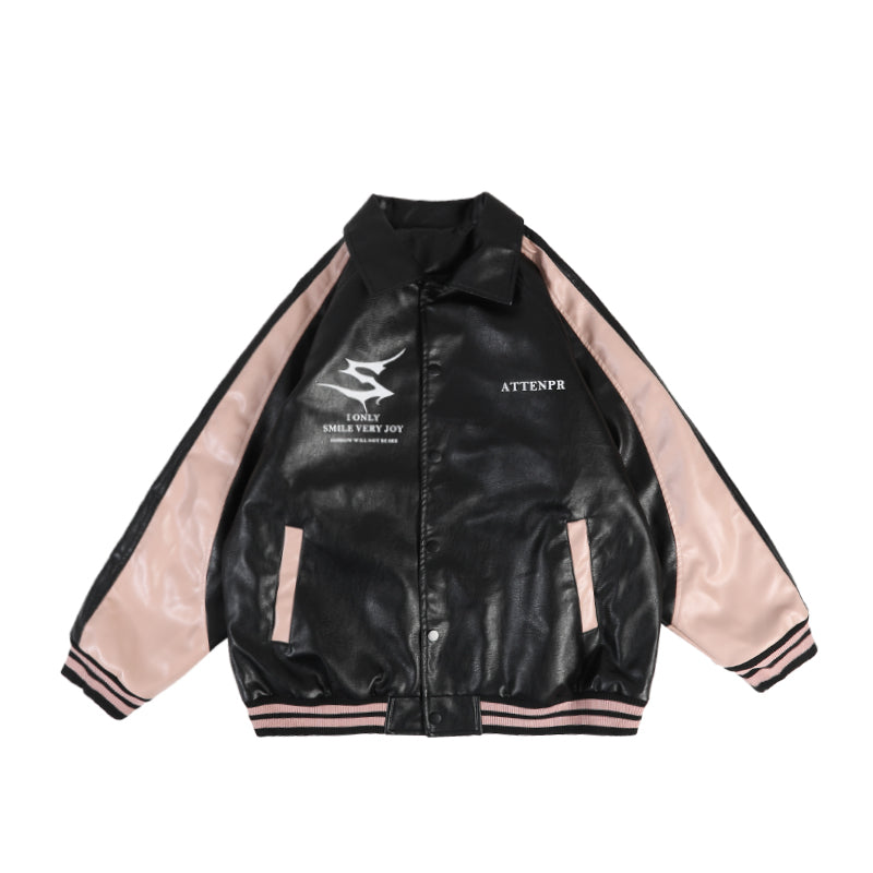 Trendy Retro Pu Leather Jacket Baseball Uniform Vintage Motorcycle
