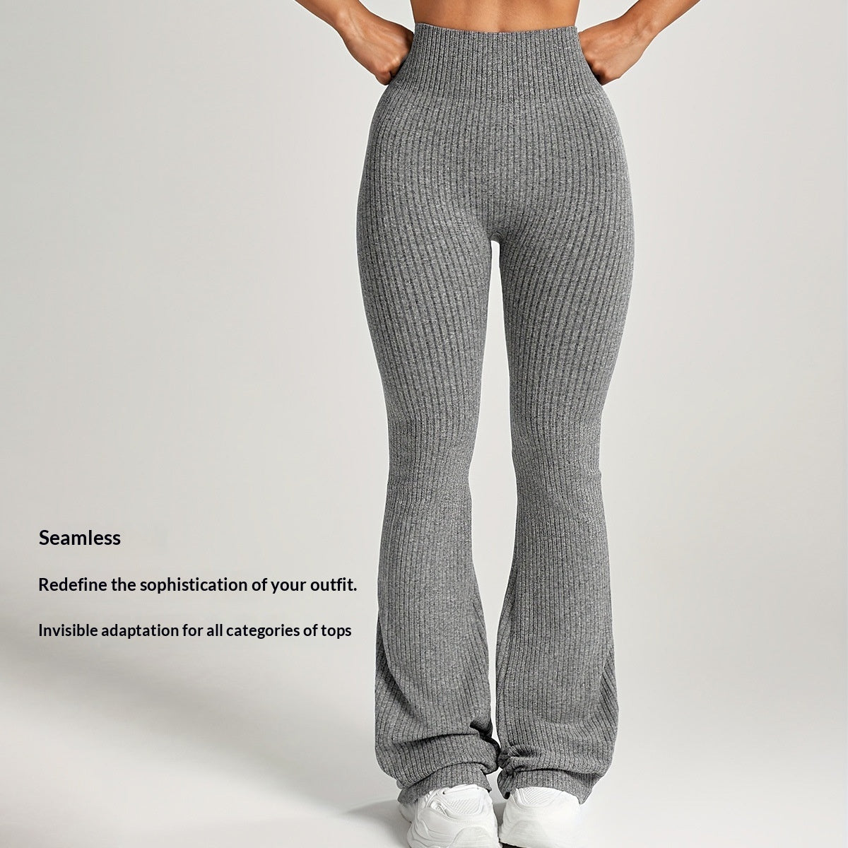 Womens High-Waisted Slimming Ribbed Casual Flare Pants