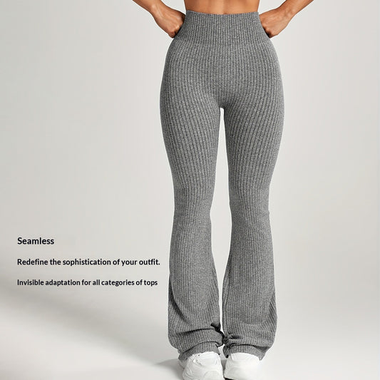 Womens High-Waisted Slimming Ribbed Casual Flare Pants