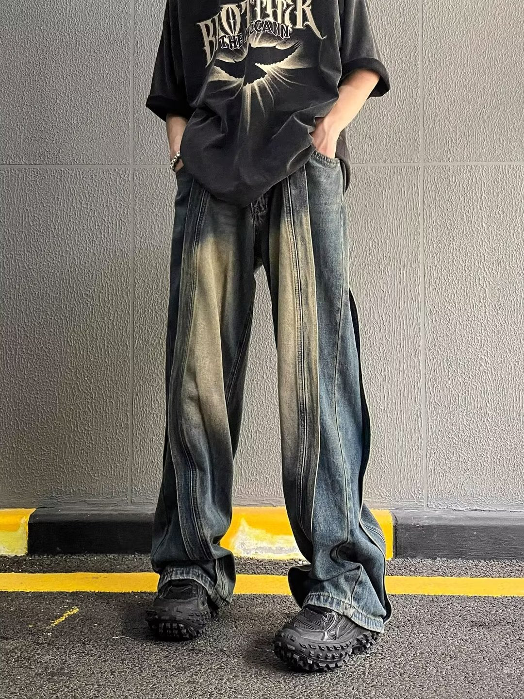 American Retro Patchwork Loose Jeans