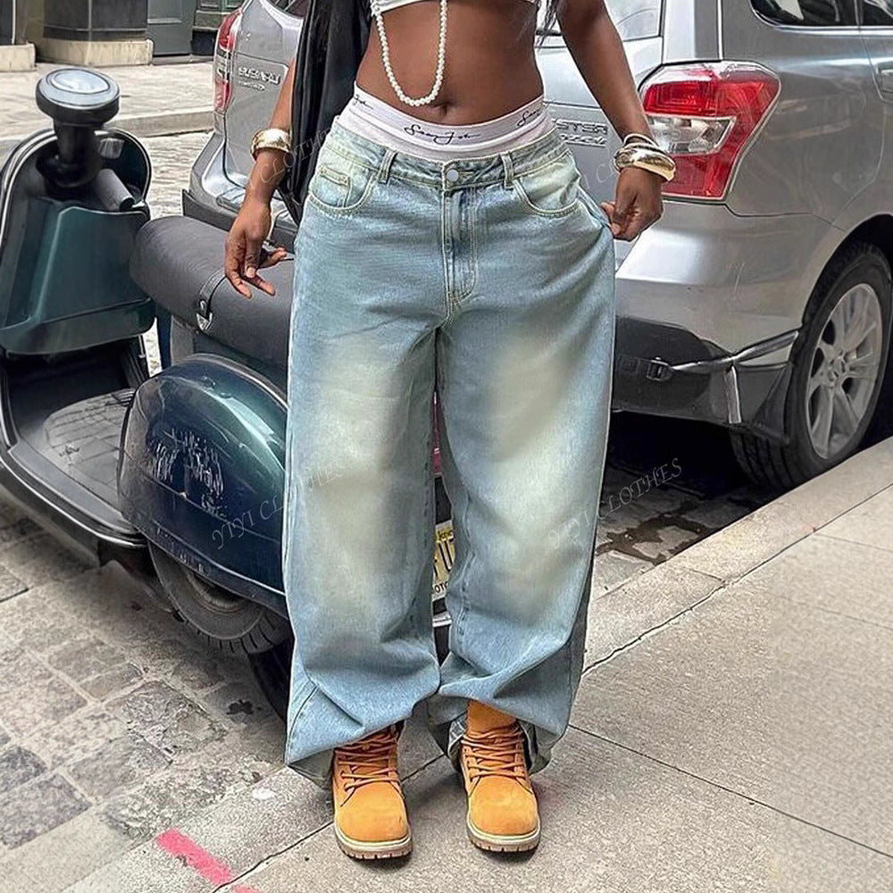 Amerikansk-inspirerede slidte vaskede denimjeans