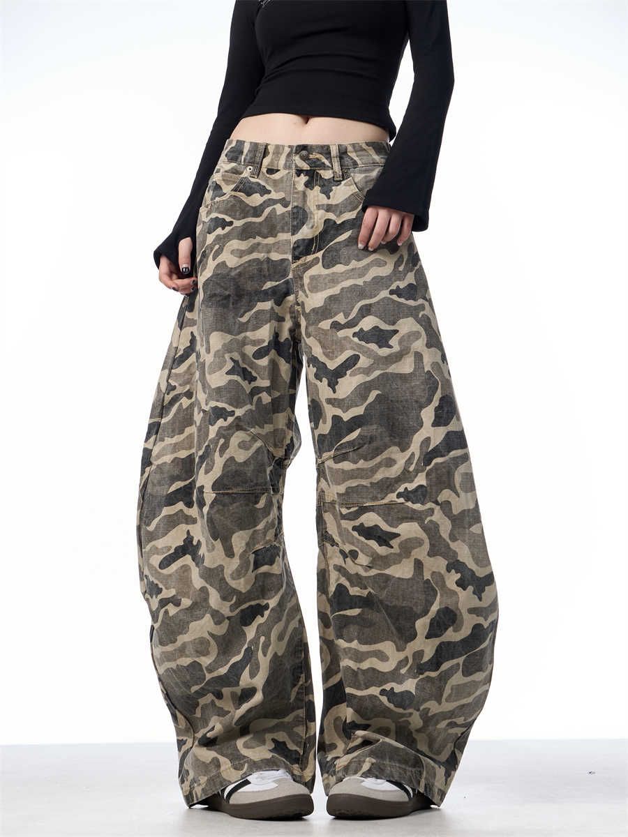 Overalls Wide-leg Pants Women's Washed Camouflage Couple Pants