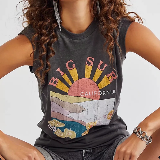 Spring New Women's Sun Flower Print Sleeveless T-Shirt
