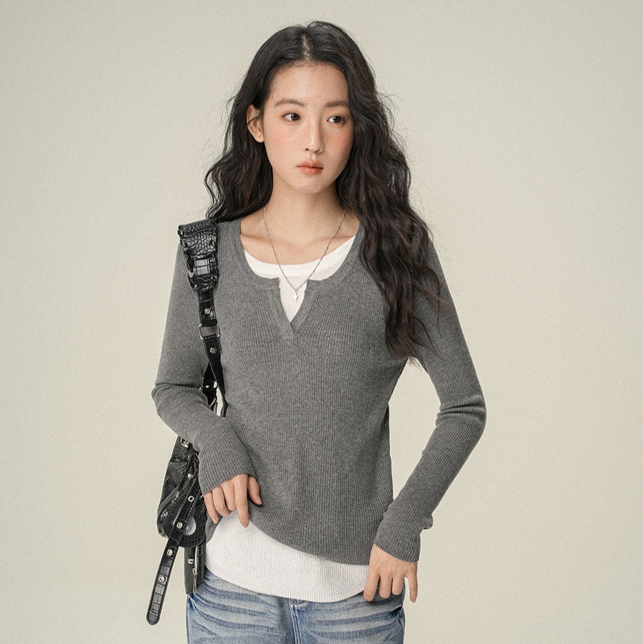 Shoulder Small V-neck Long-sleeve Women's Top Inner Wear