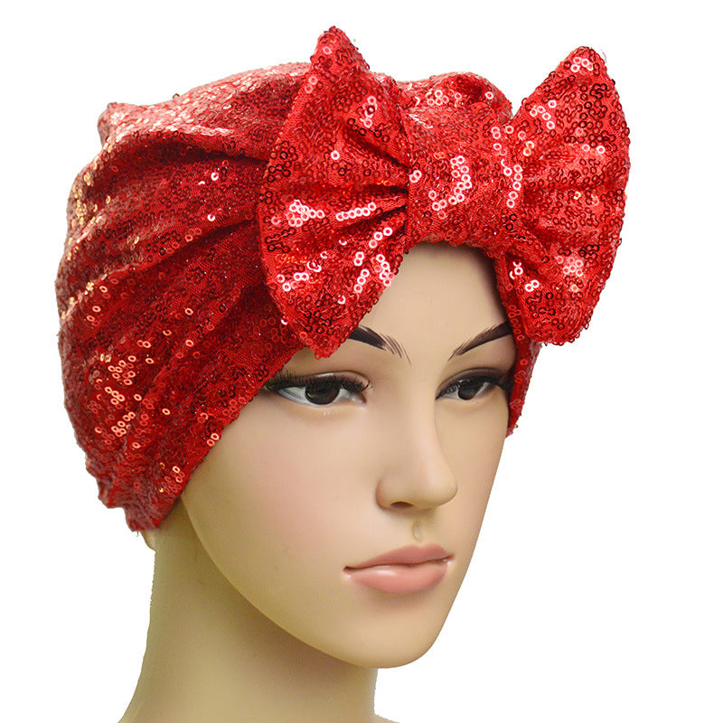 Ladies Fashion New Sequin Bow Bandana Hat