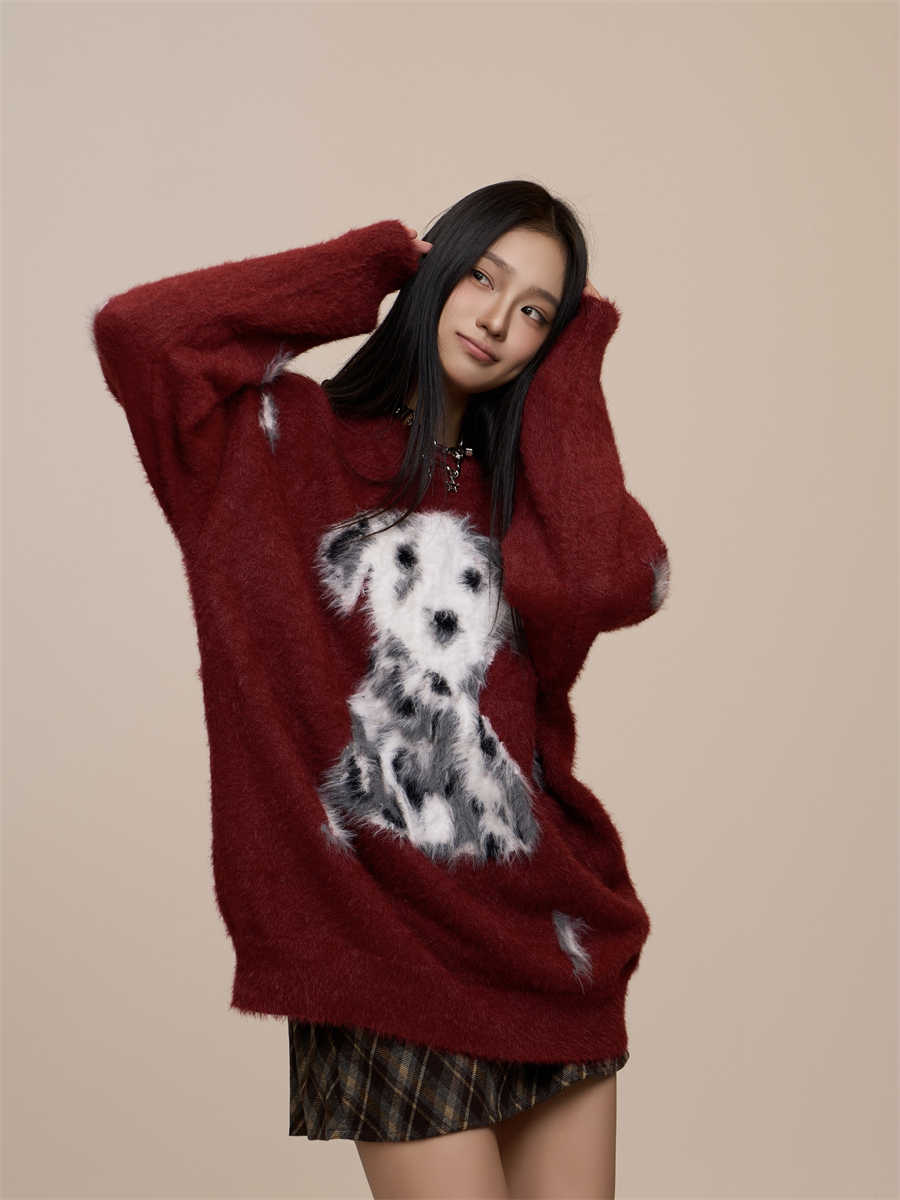 Red Plush Puppy Couple Sweater Artificial Mink Fur Sweater