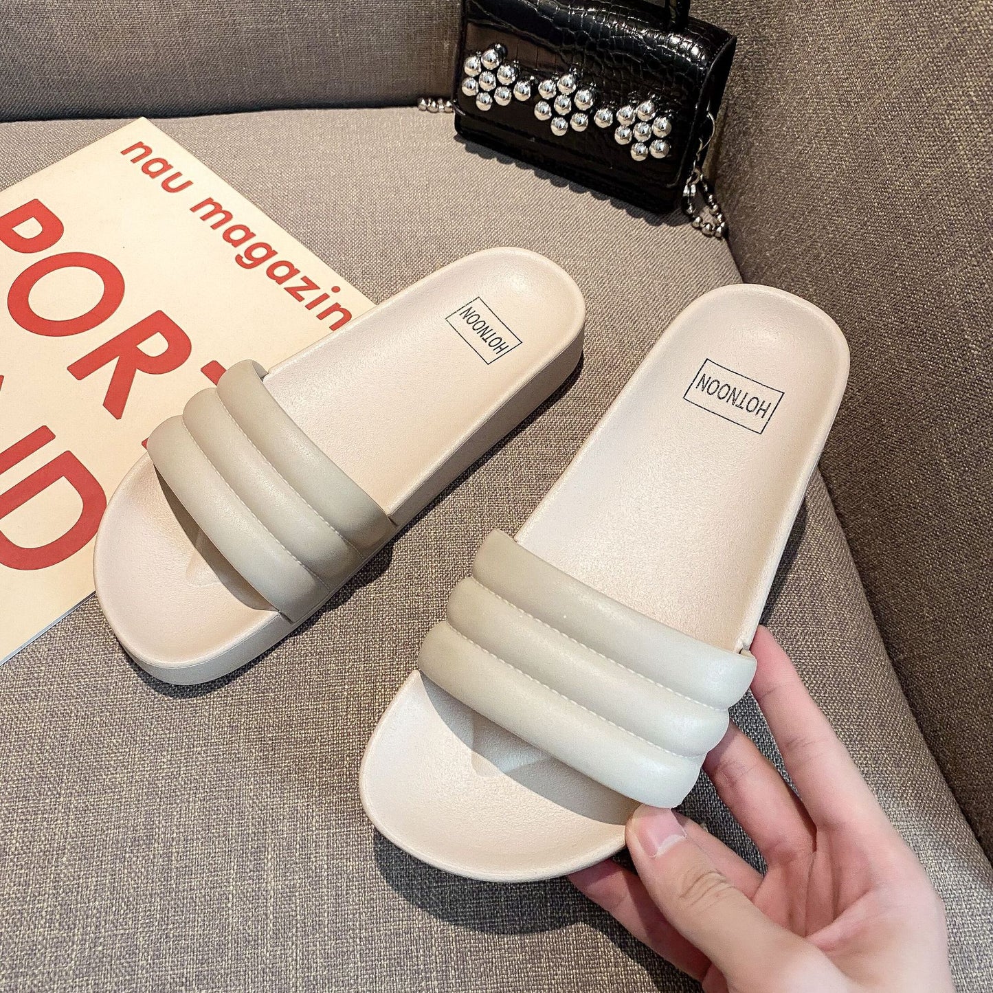 Women's Fashion Outer Wear One Word Slippers
