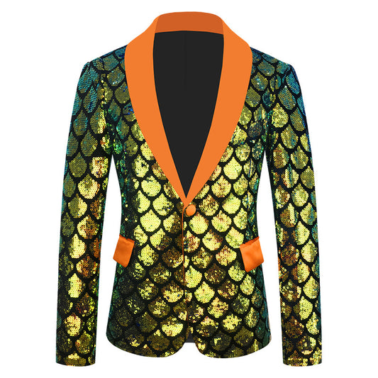 Men's Velvet Colorful Turning Piece Scale Sequined Costume