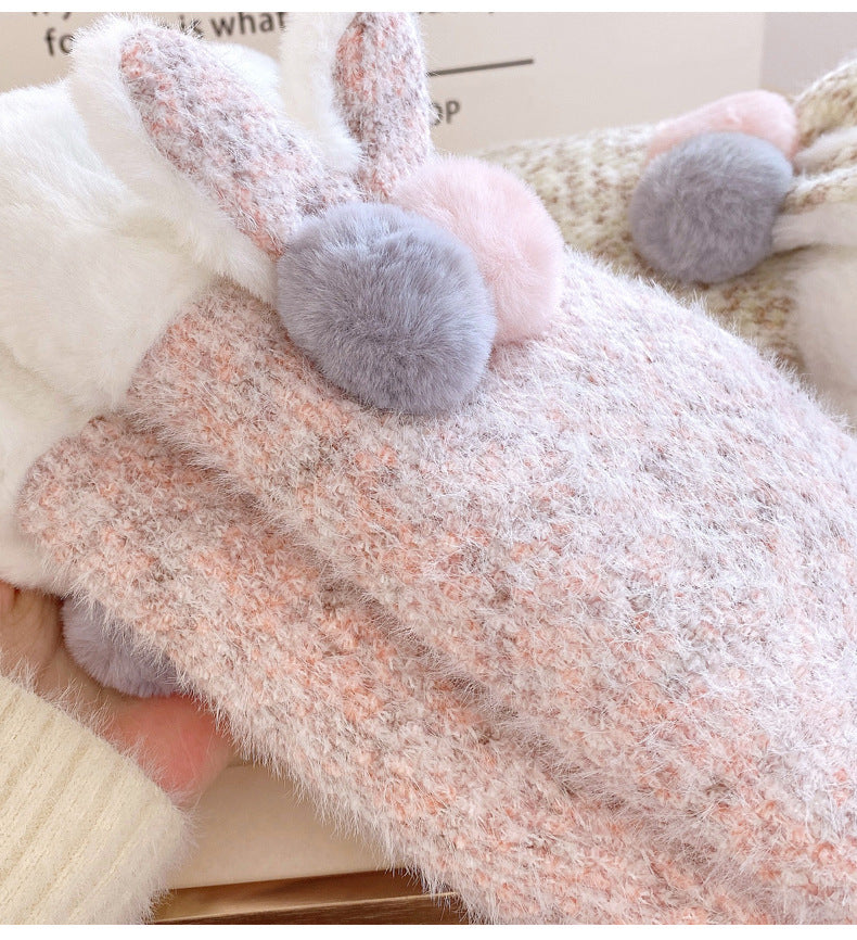 Winter Plush Thickened Knitting Gloves